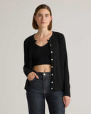 Quince Women's Mongolian Cashmere Cardigan Sweater Black Sleeved Top XS