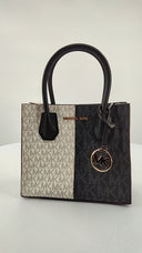 Michael Kors Womens Mercer Medium Two-Tone Logo Crossbody Bag Black Bags