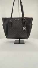 Michael Kors Womens Charlotte Large Logo And Leather Top-Zip Tote Bag Black Bags