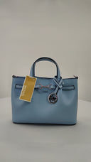 Michael Kors Womens Carson Small Pebbled Leather Satchel Blue Bags