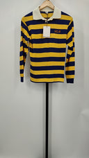 Champion Mens Striped Long Sleeve Polo Shirt Yellow Sleeved Top Small