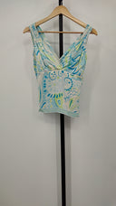 Elie Tahari Womens Floral Sleeveless Blouse Blue Sleeved Top S