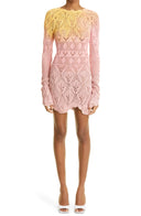 The Attico Women Long Sleeve Dip Dye Cotton Mini Dress Pink 40