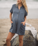 Hatch Women The Lenora Romper Sleeved Jumpsuit Gray 0