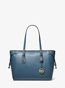 Michael Kors Women Voyager Medium Crossgrain Leather Tote Bag Blue OS