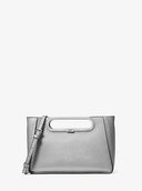 Michael Kors Chelsea L Metallic Leather Convertible Crossbody Bag Silver