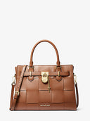 Michael Kors Womens Hamilton Medium Woven Satchel Luggage Brown Bags One Size