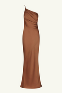Shona Joy Women Luxe Asymmetrical Gathered Maxi Dress Basic Sleeved Brown 8