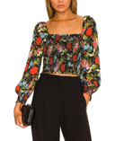 Olivia Women Cooper Smock Bodice Top Sleeved Black M