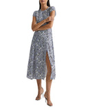 Reiss Women Livia Mosaic Print Split Midi Dress Blue 8