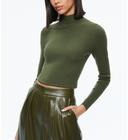 Olivia Women Senaida Cropped Mock Neck Pullover Sleeved Top Green XS