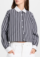 Moon River Women Boxy Button Up Shirt Sleeved Top Gray XS