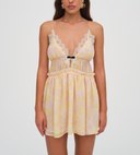 For Love & Lemons Women Elita Floral Mini Dress Yellow M