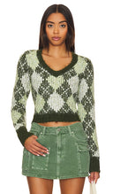 Lovers And Friends Women Tanessa Argyle Sweater Sleeved Top Green XS