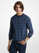 Michael Kors Men Empire Signature Logo Jacquard Merino Wool Sweater Blue M