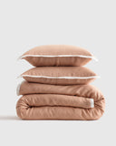 Quince European Linen Contrast Flange Duvet Cover Set Ivory Bedding Queen