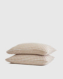 Quince Home European Linen Gingham Pillowcase Set Cafe Bedding King