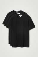 COS Men's 3-Pack Regular Cotton T-Shirts Black Sleeved Top M