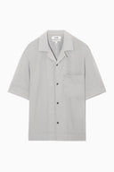 COS Men's Camp-Collar Seersucker Shirt Light Grey Sleeved Top XS