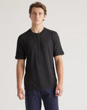 Quince Men's Cotton Modal Short Sleeve Henley Tee Black Sleeved Top L