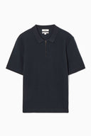 COS Men's Cotton-Pique Half-Zip Polo Shirt Navy Sleeved Top XS