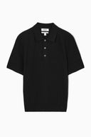 COS Men's Textured Knitted Polo Shirt Black Sleeved Top XS