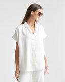 Quince Womens Vintage Wash Tencel Camp Shirt White Sleeved Top S