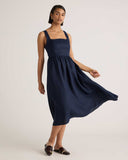 Quince Women's 100% European Linen Fit & Flare Midi Dress Navy XL
