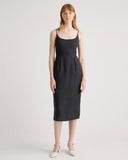 Quince Women's 100% European Linen Scoop Neck Midi Dress Black Basic Sleeved M