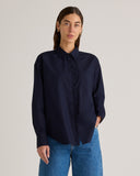 Quince Women's 100% Organic Cotton Poplin Long Sleeve Boyfriend Shirt Navy S