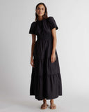 Quince Women's 100% Organic Cotton Poplin Tiered Maxi Dress Black XS
