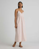 Quince Women's 100% Organic Cotton Sleeveless Maxi Dress Terracotta Stripe XL
