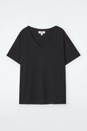 COS Women's 24/7 Regular V-Neck T-Shirt Black Sleeved Top S