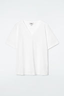 COS Women's 24/7 Regular V-Neck T-Shirt White Sleeved Top L