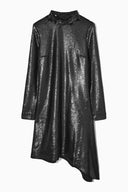 COS Women's Asymmetric Sequinned Mini Dress Black Basic Sleeved 8