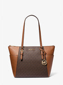 Michael Kors Women's Charlotte Large Logo And Leather Top-Zip Tote Bag Brown