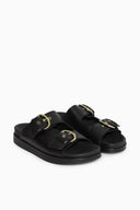 COS Women's Chunky Buckled Leather Slides Black Shoes 6