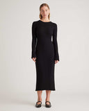 Quince Women's Cotton Cashmere Ribbed Long Sleeve Crew Midi Dress Black S