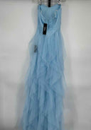 Lulus Women's Beauty Blue Mesh Strapless Ruffled Maxi Dress XXS Revive