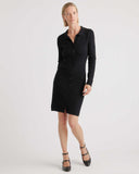 Quince Women's Eco-Knit Button-Up Sweater Dress Black Basic Sleeved S