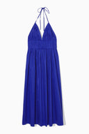 COS Women's Gathered Halterneck Midi Dress Bright Blue Basic Sleeved 2