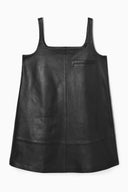 COS Women's Leather Mini Pinafore Dress Black Basic Sleeved 2