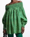 COS Women's Off-The-Shoulder Smocked Top Green Sleeved L