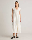 Quince Women's Organic Textured Cotton Smocked V-Neck Midi Dress White S