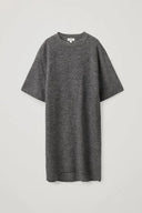 COS Women's Oversized-Fit Wool T-Shirt Dress Dark Grey Basic Sleeved S