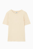 COS Women's Regular Linen T-Shirt Light Beige Sleeved Top M