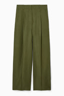 COS Women's Relaxed Linen-Blend Wide-Leg Pants Dark Khaki 4
