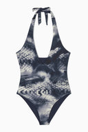 COS Women's Reversible Printed Plunge Swimsuit Navy / Snake Print 10