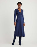 Quince Women's Tencel Jersey V-Neck Long Sleeve Midi Dress Navy Basic Sleeved M