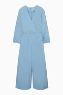 COS Women's V-Neck Culotte Jumpsuit Light Blue Sleeved 12